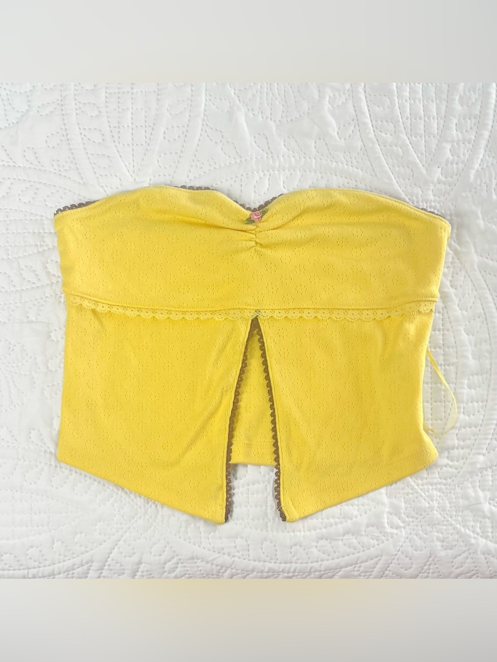 Kimchi Blue Yellow and Brown Eyelet Crop Top